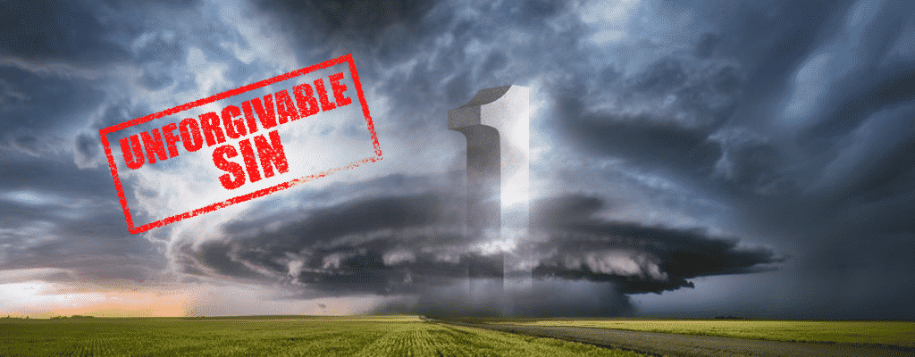 The unforgivable sine text with a tornado around the number 1